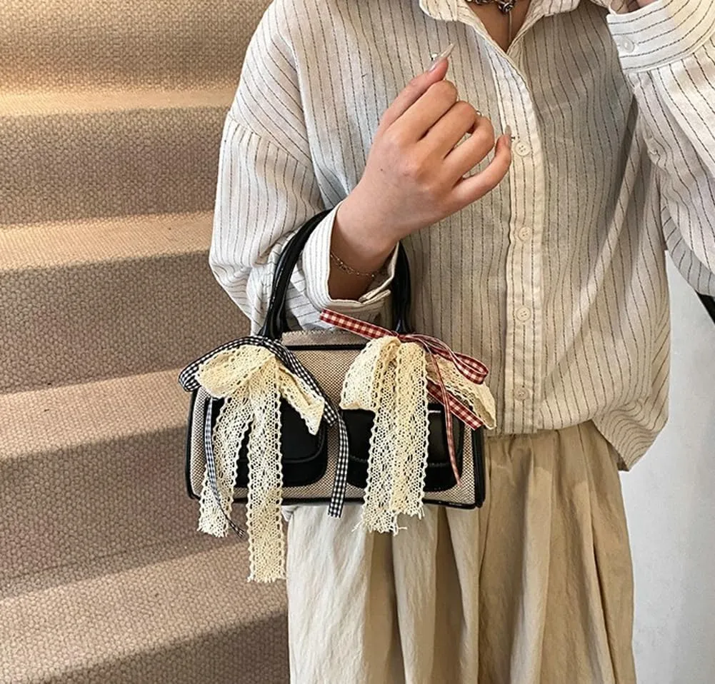 Double Pocket Solid Color Underarm Bags PU Leather Ribbon Shoulder Bag Travel Party Cross Body Bag for Women 2025