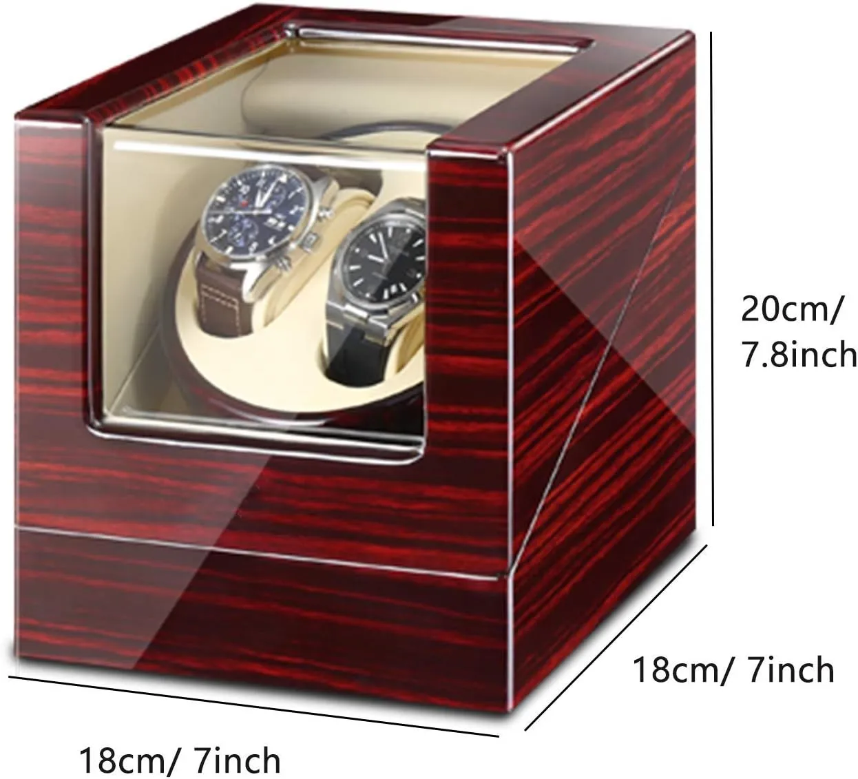 Double Watch Winder Box for Automatic Watches with Blue LED Light, AC Adapter and Battery Powered Piano Paint Exterior Accessories，Red White