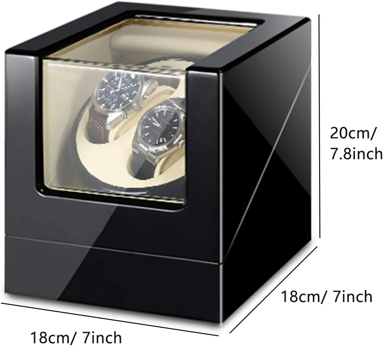 Double Watch Winder Box for Automatic Watches with Blue LED Light, AC Adapter and Battery Powered Piano Paint Exterior Watch Winder Watch Box Case Watch Storage Display Gift