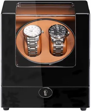 Double Watch Winder for Automatic Watches Wood Shell Piano Paint Exterior Adapter and Powered Quiet Motor Good