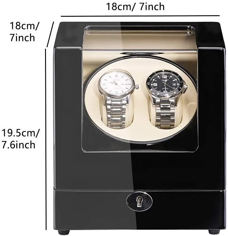 Double Watch Winder for Automatic Watches Wood Shell Piano Paint Exterior Adapter and Powered Quiet Motor Good
