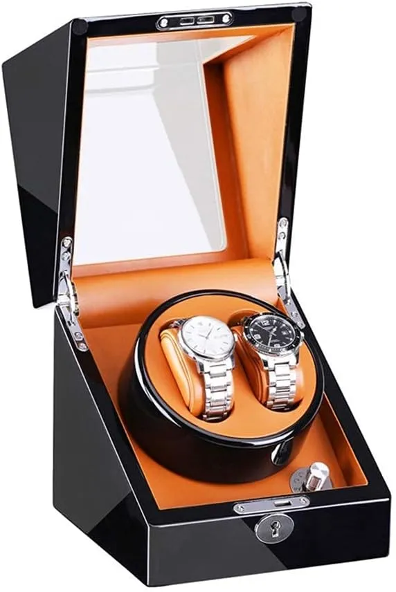 Double Watch Winder for Automatic Watches Wood Shell Piano Paint Exterior Adapter and Powered Quiet Motor Good