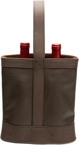 Double Wine Carrier Bag – Leather Wine Tote for Two Bottles with Handles & Metal Buckle – Protective Carrier for Picnic, Wine Champagne Gift Bag (Moka)