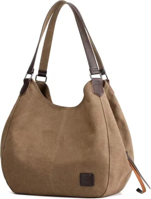 DOURR Women's Multi-pocket Shoulder Bag Fashion Cotton Canvas Handbag Tote Purse