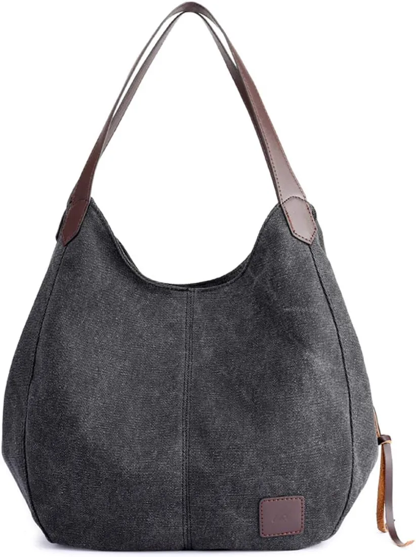 DOURR Women's Multi-pocket Shoulder Bag Fashion Cotton Canvas Handbag Tote Purse