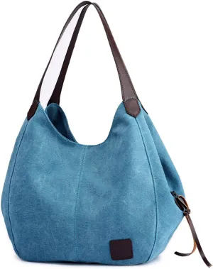 DOURR Women's Multi-pocket Shoulder Bag Fashion Cotton Canvas Handbag Tote Purse