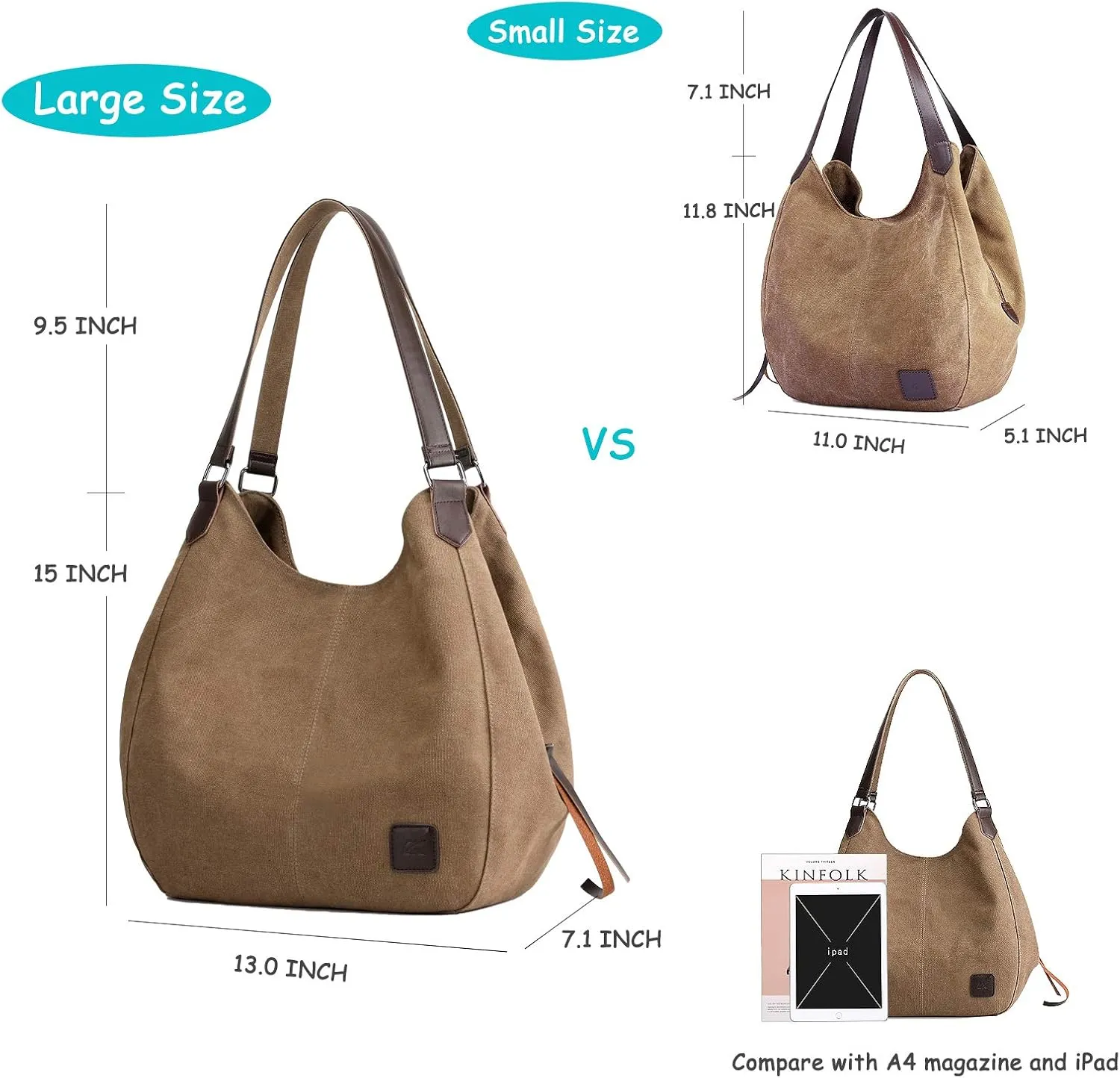 DOURR Women's Multi-pocket Shoulder Bag Fashion Cotton Canvas Handbag Tote Purse
