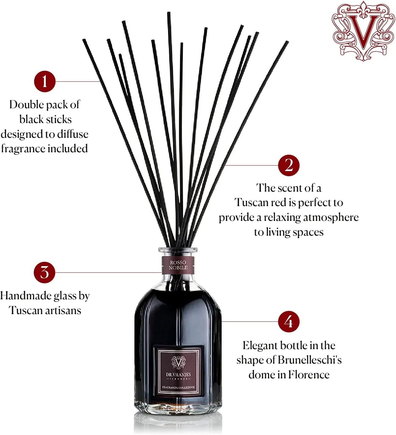 Dr. Vranjes - Rosso Nobile 250 ml Diffuser   Double Pack of Black Sticks (3 Pieces Bundle) - Luxury Home Fragrance, Made in Italy, Main Scent Fruity: Orange, Strawberry and Red Berries, Birch