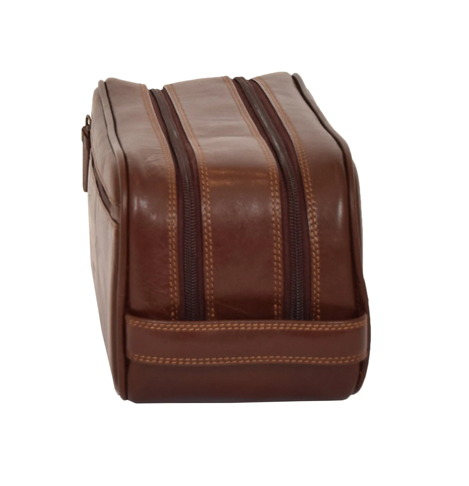 DR379 Real Leather Wash Bag Travel Toiletry Wrist Bag Brown