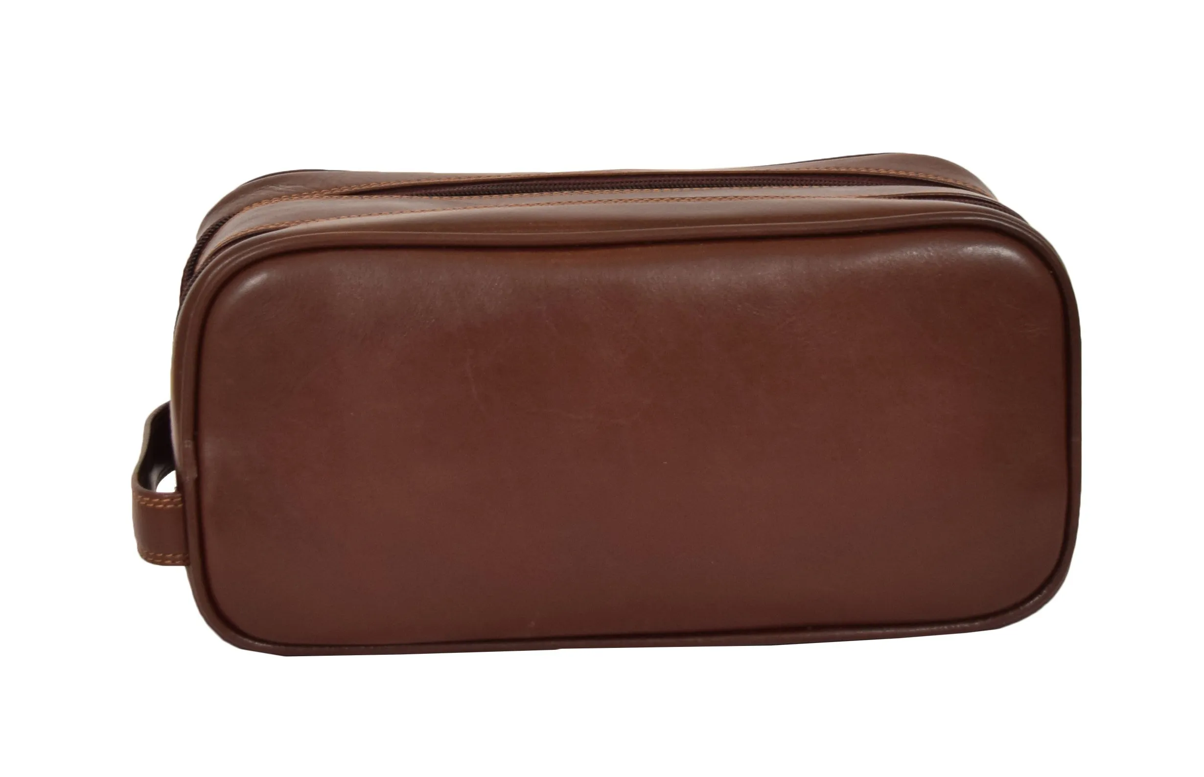 DR379 Real Leather Wash Bag Travel Toiletry Wrist Bag Brown