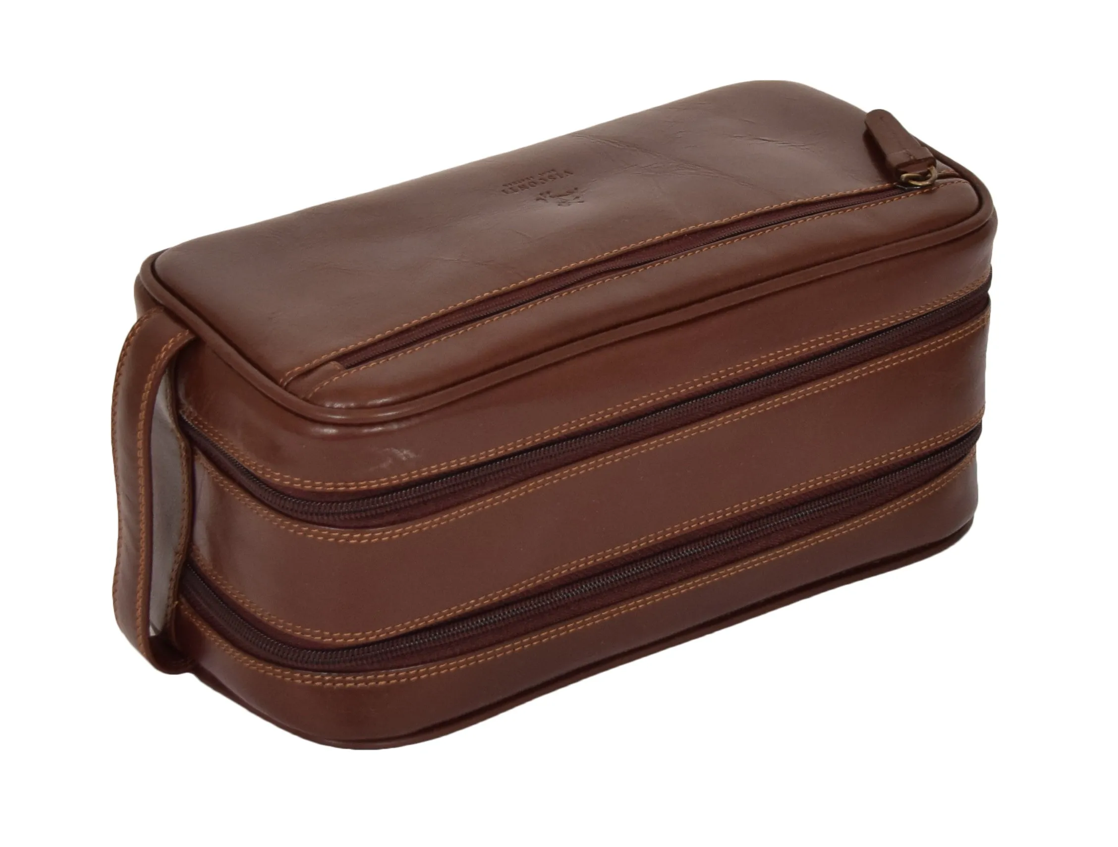 DR379 Real Leather Wash Bag Travel Toiletry Wrist Bag Brown