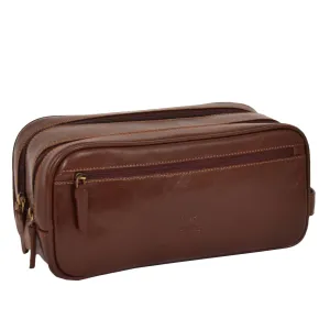 DR379 Real Leather Wash Bag Travel Toiletry Wrist Bag Brown