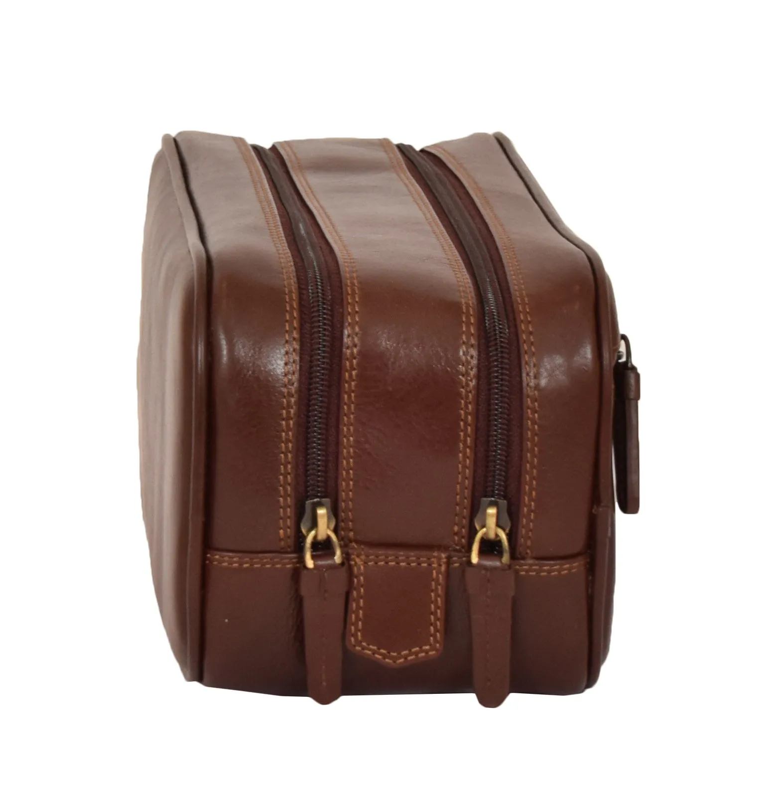 DR379 Real Leather Wash Bag Travel Toiletry Wrist Bag Brown
