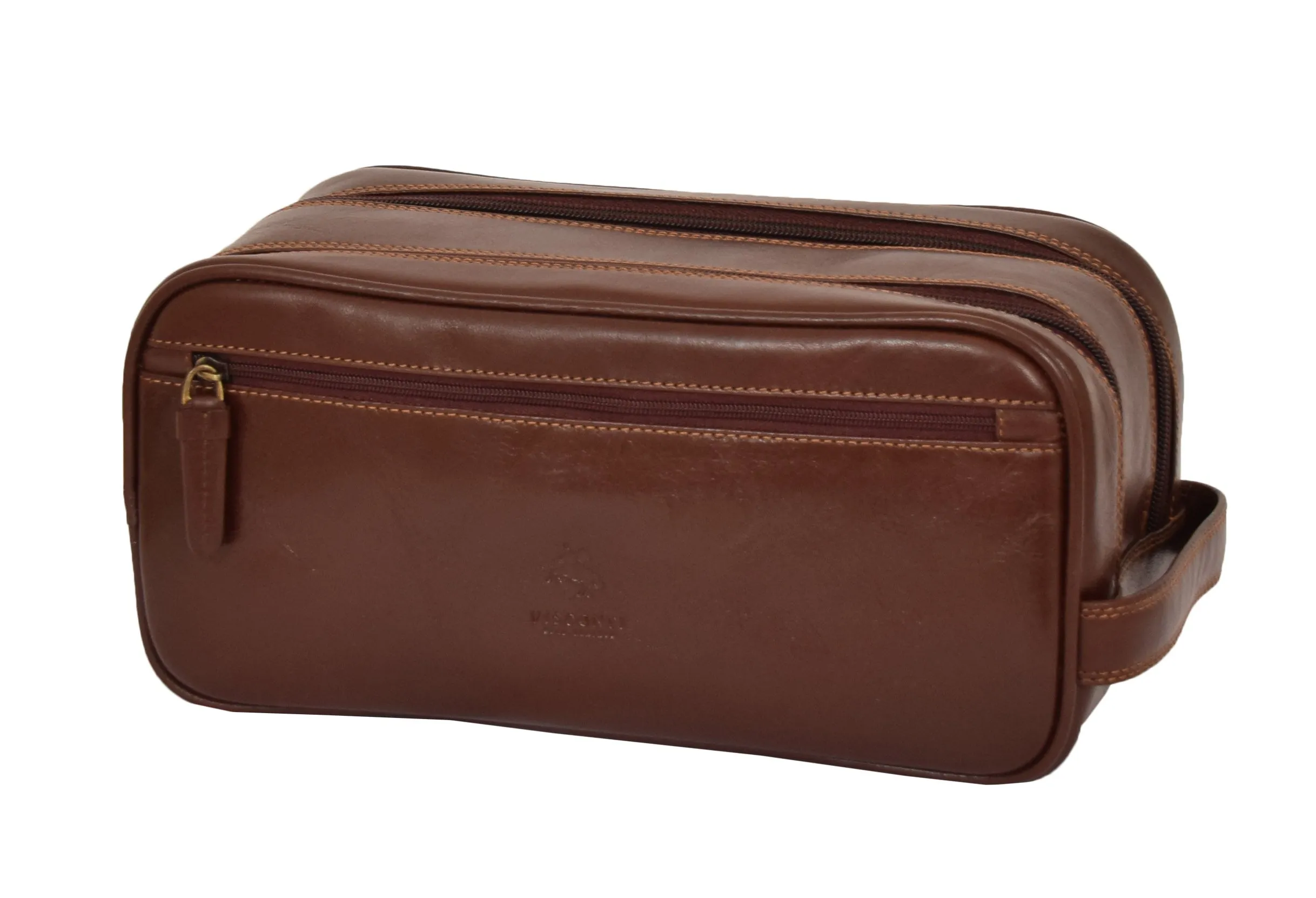 DR379 Real Leather Wash Bag Travel Toiletry Wrist Bag Brown