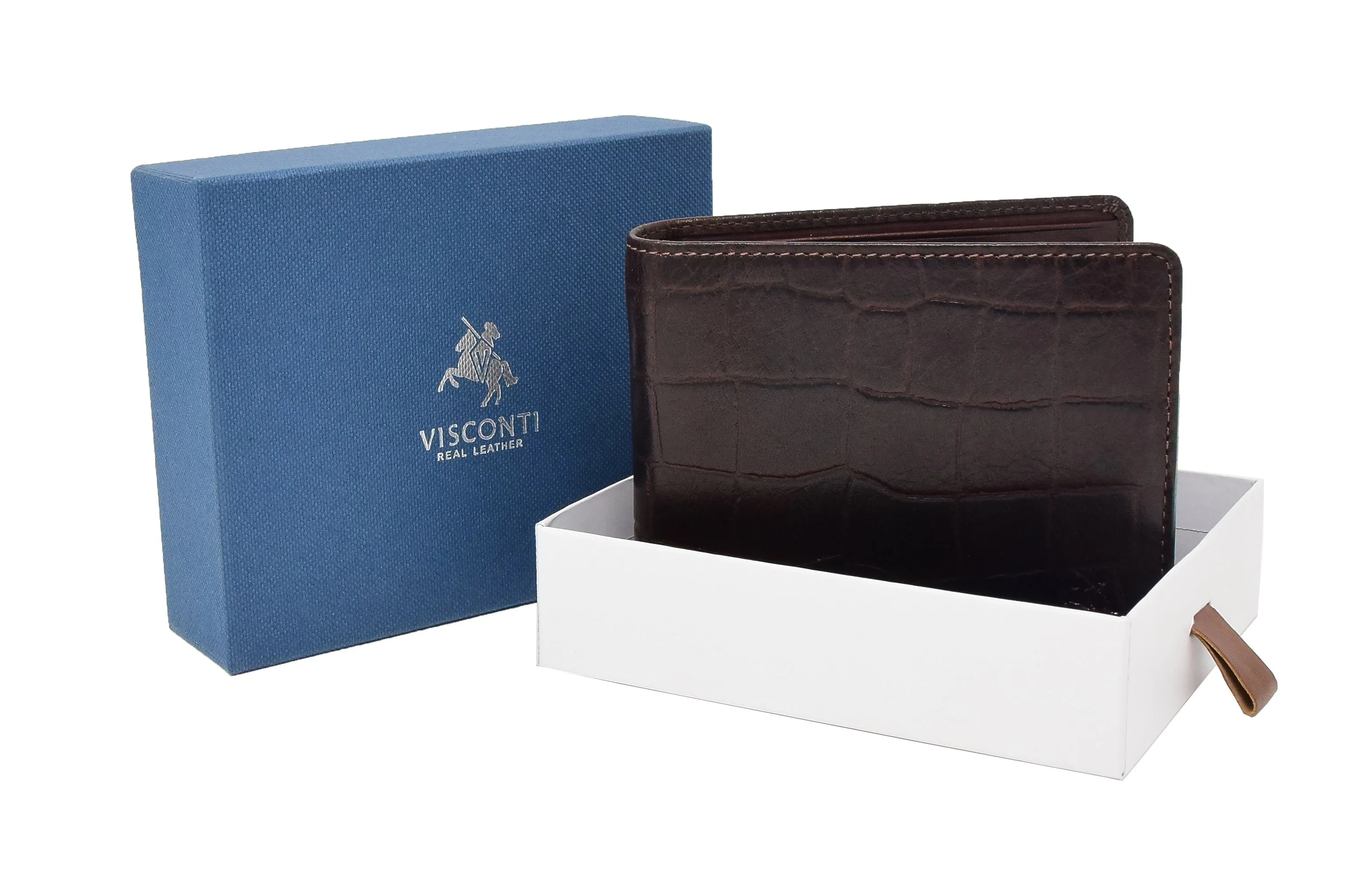 DR422 Men’s Brown Real Leather Croc Print Rfid Wallet