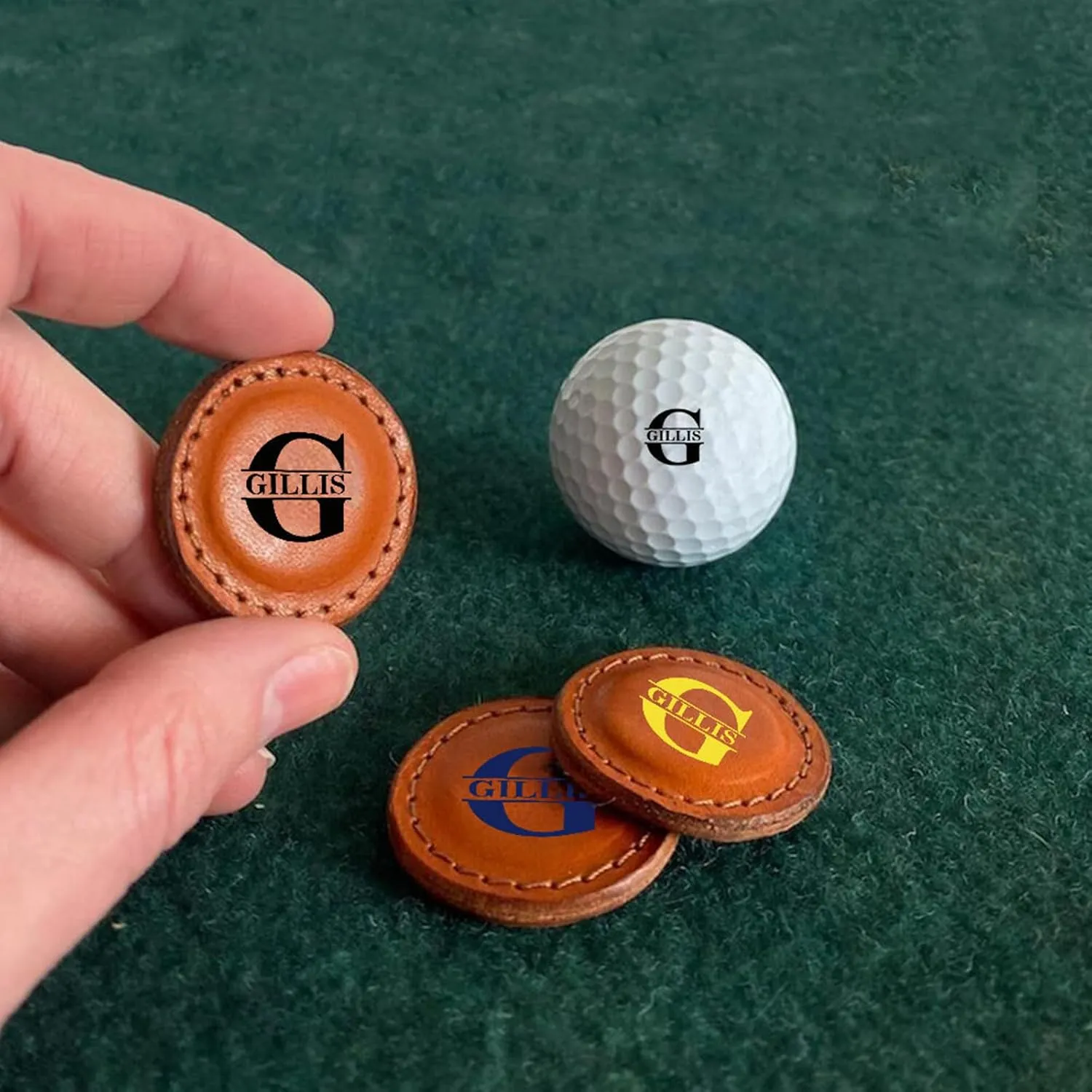 Drawelry Personalized Leather Golf Ball Markers - Custom Name Letters Golf Ball Marker Tool Magnetic Golf Accessories Father's Day Birthday Gifts for Men Golfers Dad Husband Boyfriend