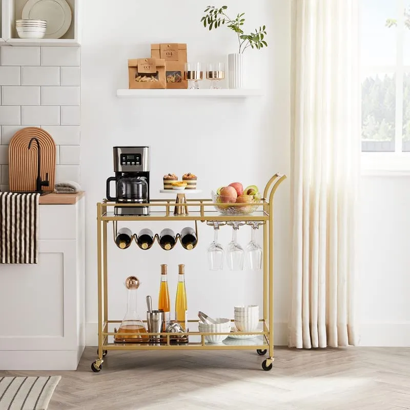 Drinks Trolley Cart With Wine Holders - Gold