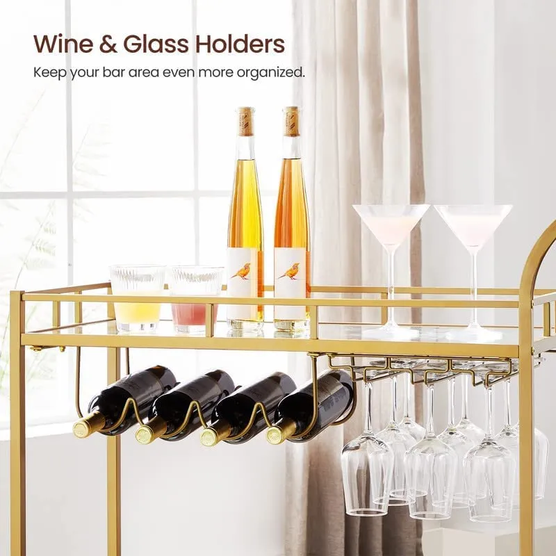 Drinks Trolley Cart With Wine Holders - Gold