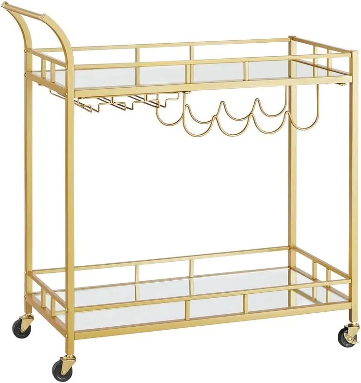 Drinks Trolley Cart With Wine Holders - Gold