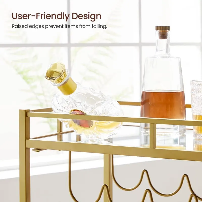 Drinks Trolley Cart With Wine Holders - Gold