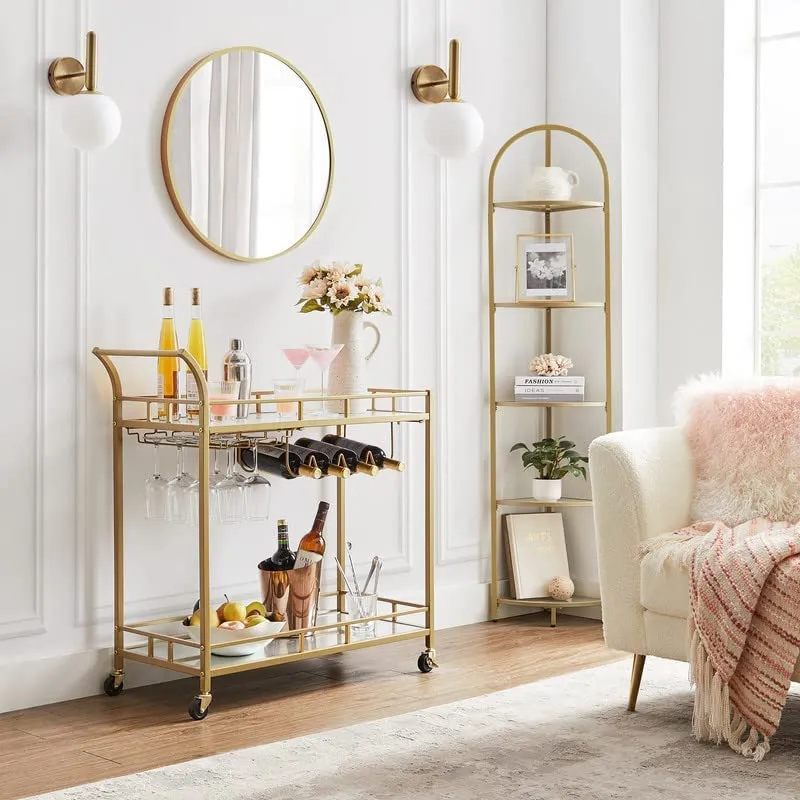 Drinks Trolley Cart With Wine Holders - Gold