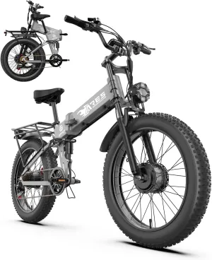 Dual Motor Folding Electric Bike Adults 3000W Peak | 52V 25AH Removable Battery | 24" Fat Tire Mountain Ebike | 32mph 7 Speed Gears | Adjustable Seat & Suspension | Commuter Electric Bicycle