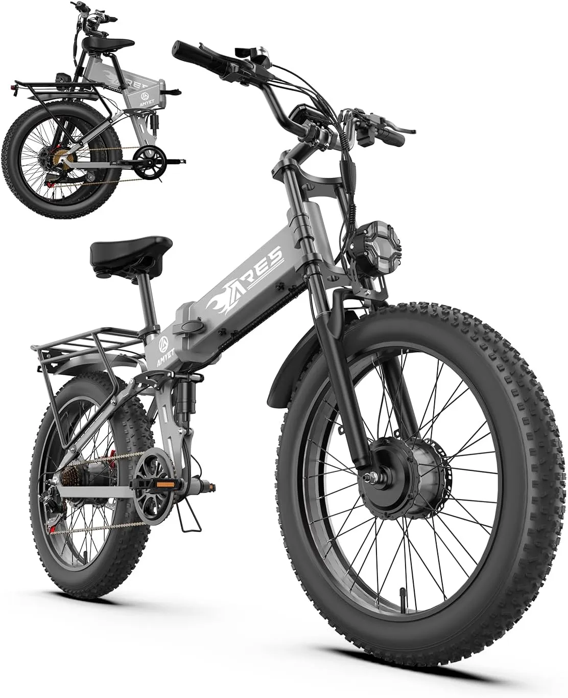 Dual Motor Folding Electric Bike Adults 3000W Peak | 52V 25AH Removable Battery | 24" Fat Tire Mountain Ebike | 32mph 7 Speed Gears | Adjustable Seat & Suspension | Commuter Electric Bicycle