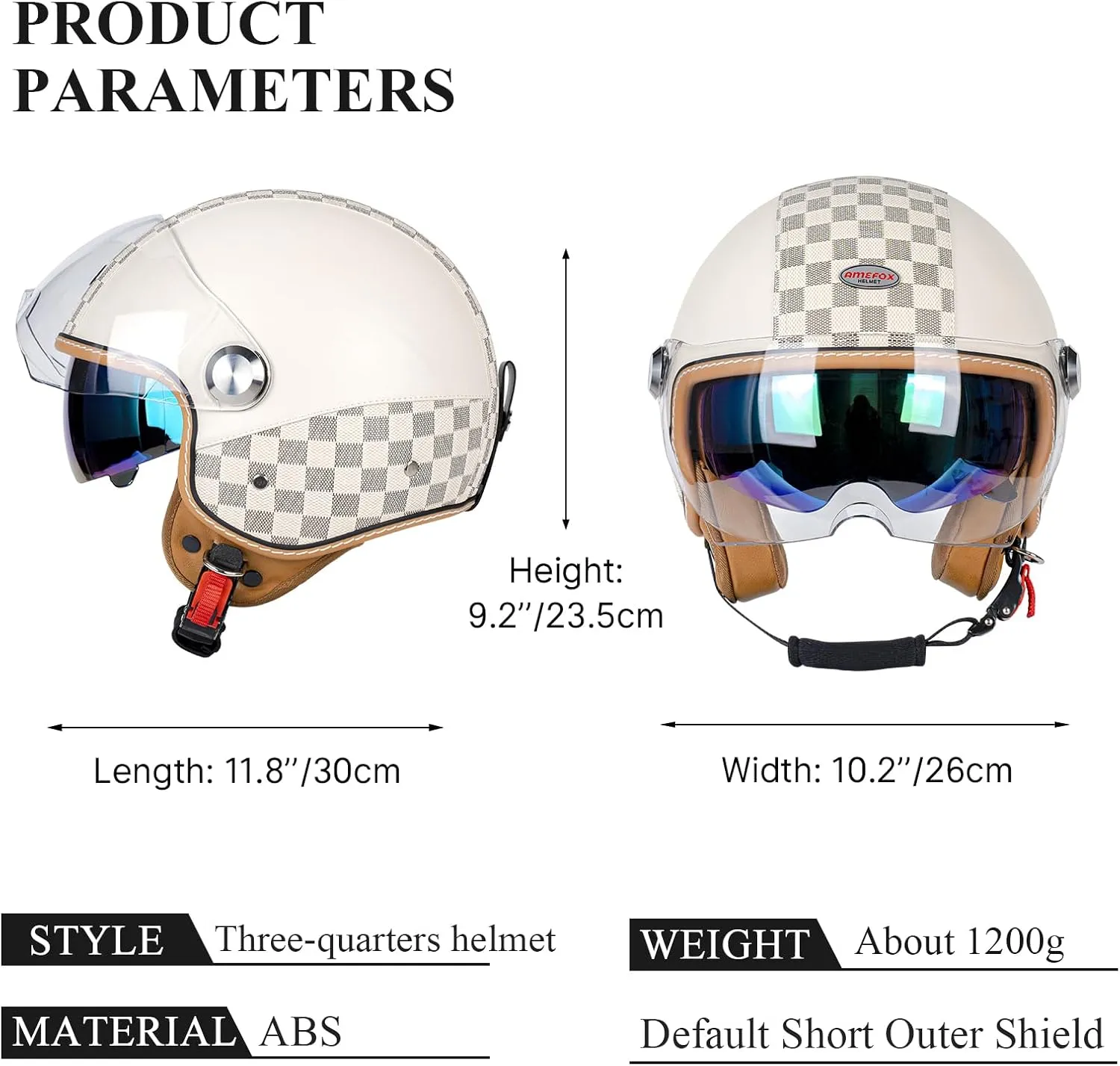 Dual Visor 3/4 Open Face Motorcycle Helmet for Men & Women, DOT Approved Unisex Retro Half Helmet，Motorbike Casco for Moped Cruiser Bobber and Chopper