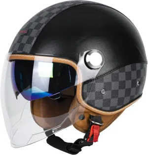 Dual Visor 3/4 Open Face Motorcycle Helmet for Men & Women, DOT Approved Unisex Retro Half Helmet，Motorbike Casco for Moped Cruiser Bobber and Chopper