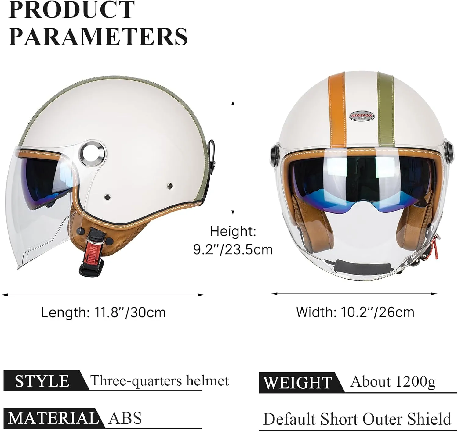 Dual Visor 3/4 Open Face Motorcycle Helmet for Men & Women, DOT Approved Unisex Retro Half Helmet，Motorbike Casco for Moped Cruiser Bobber and Chopper