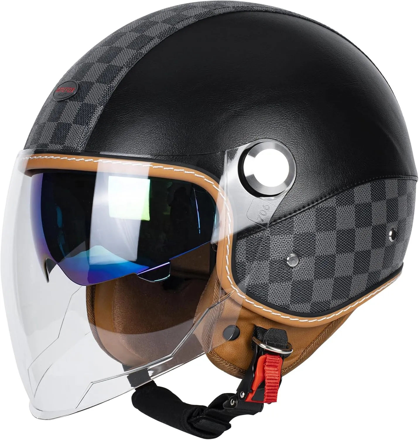 Dual Visor 3/4 Open Face Motorcycle Helmet for Men & Women, DOT Approved Unisex Retro Half Helmet，Motorbike Casco for Moped Cruiser Bobber and Chopper