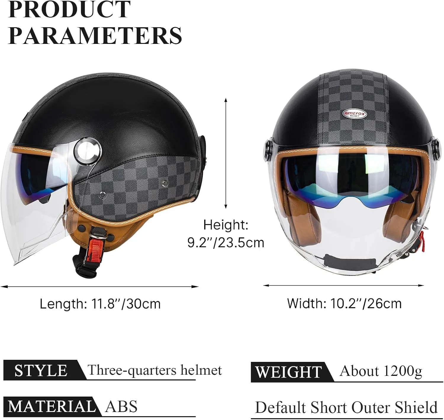 Dual Visor 3/4 Open Face Motorcycle Helmet for Men & Women, DOT Approved Unisex Retro Half Helmet，Motorbike Casco for Moped Cruiser Bobber and Chopper