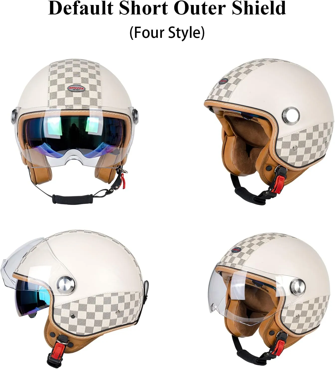 Dual Visor 3/4 Open Face Motorcycle Helmet for Men & Women, DOT Approved Unisex Retro Half Helmet，Motorbike Casco for Moped Cruiser Bobber and Chopper