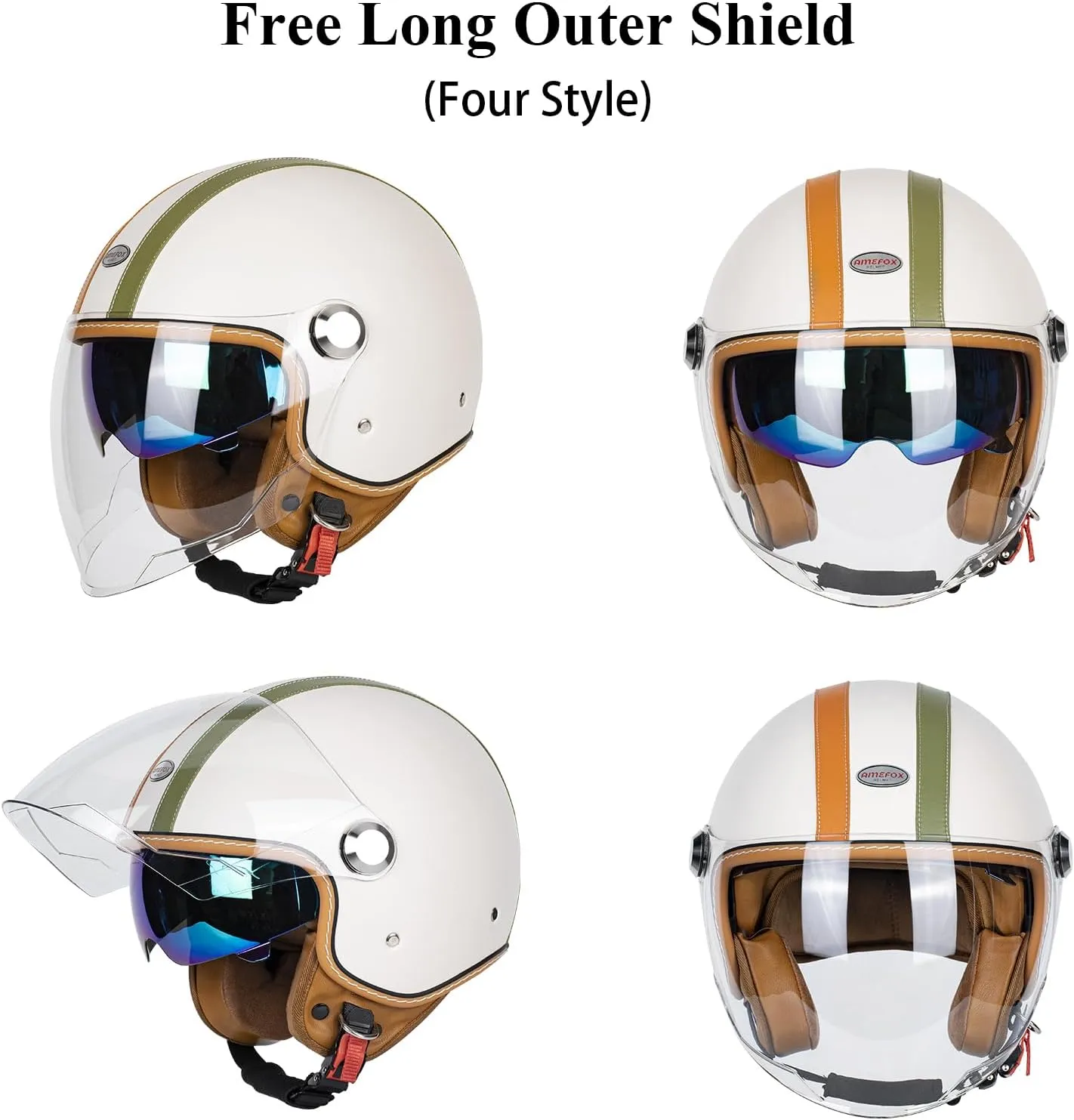Dual Visor 3/4 Open Face Motorcycle Helmet for Men & Women, DOT Approved Unisex Retro Half Helmet，Motorbike Casco for Moped Cruiser Bobber and Chopper