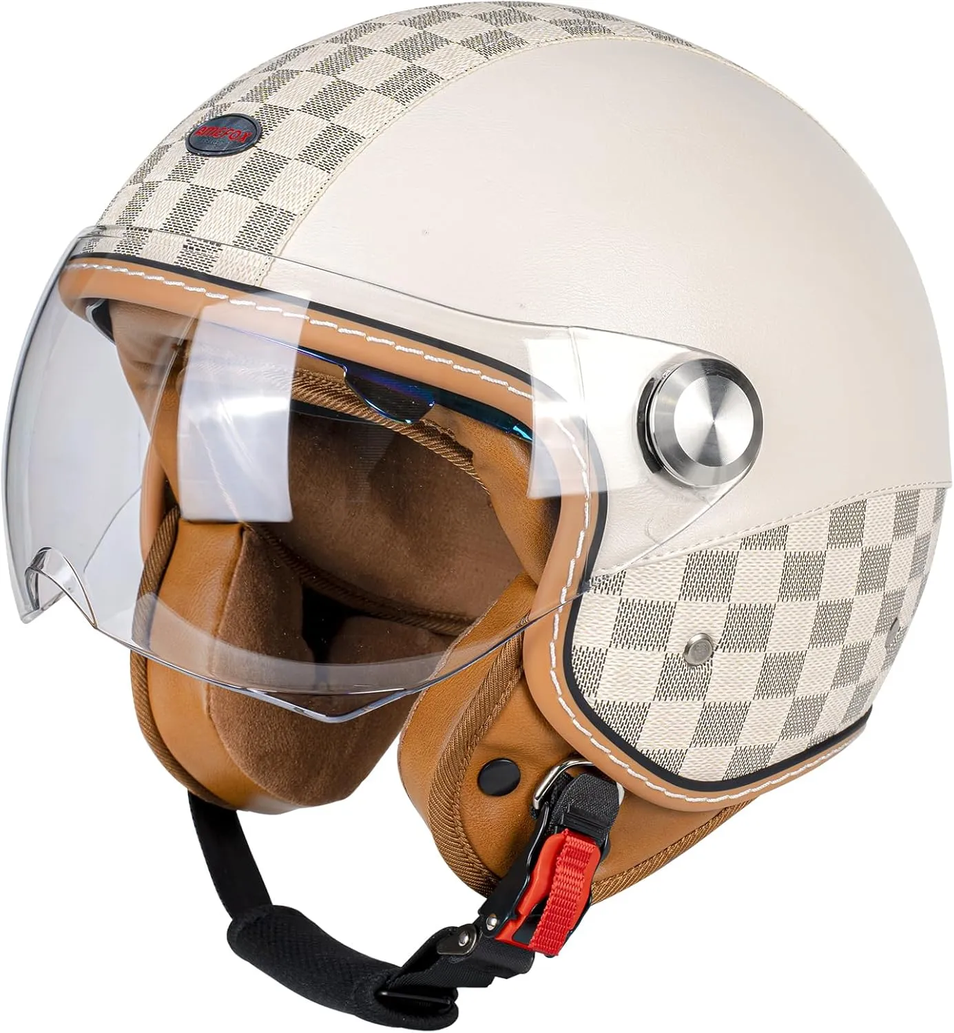 Dual Visor 3/4 Open Face Motorcycle Helmet for Men & Women, DOT Approved Unisex Retro Half Helmet，Motorbike Casco for Moped Cruiser Bobber and Chopper