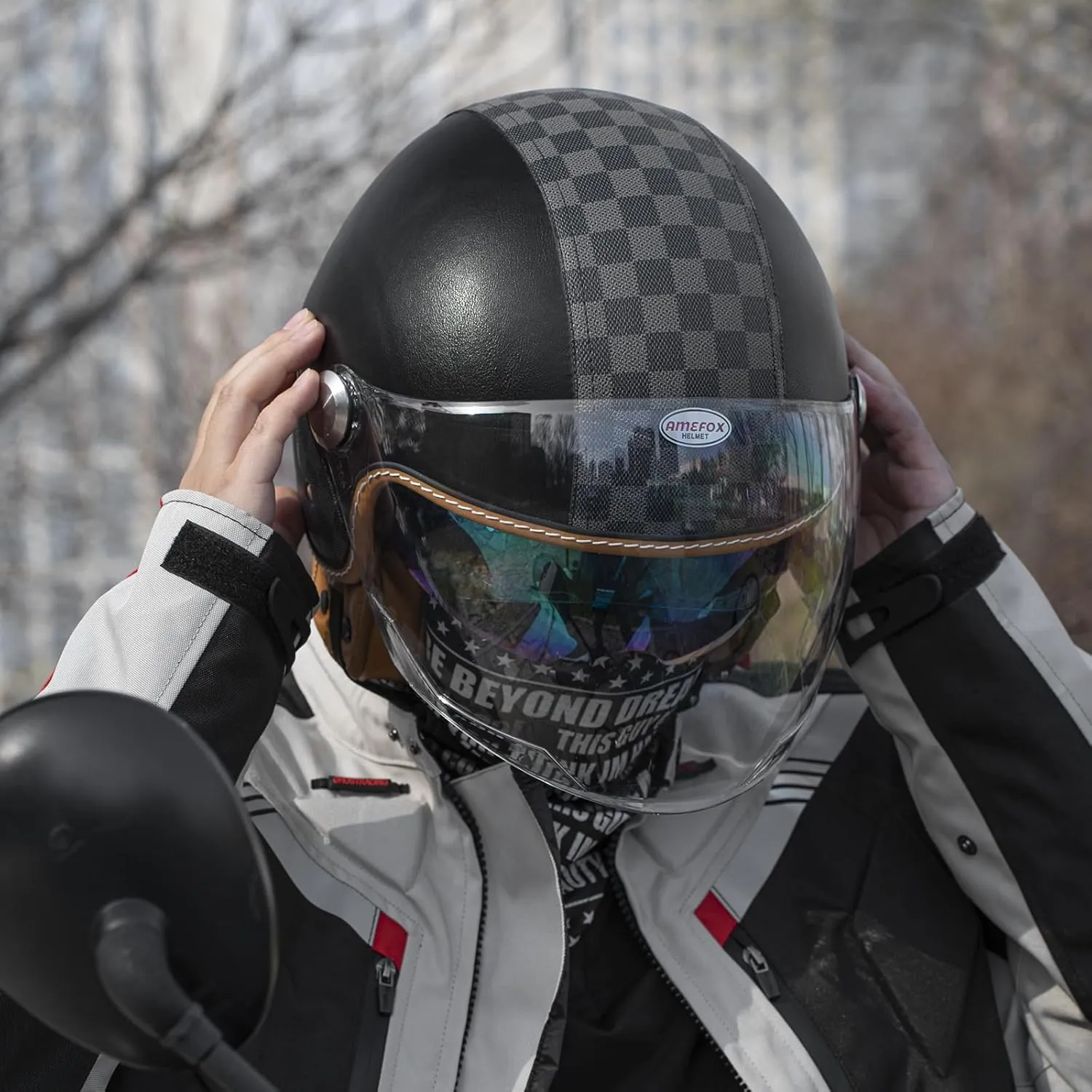 Dual Visor 3/4 Open Face Motorcycle Helmet for Men & Women, DOT Approved Unisex Retro Half Helmet，Motorbike Casco for Moped Cruiser Bobber and Chopper