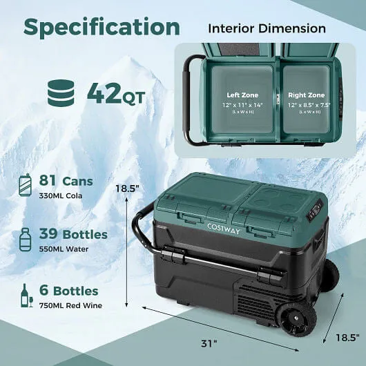 Dual Zone 12V 42QT Car Refrigerator for Vehicles Camping Travel Truck RV Boat Ou