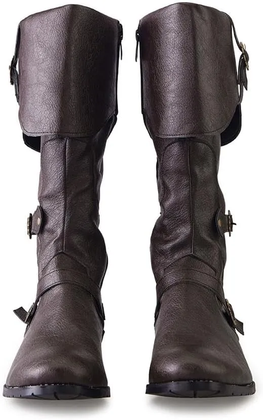 DUNHAO COS Men's Faux Leather Medieval Boots Viking Pirate Costume Boots Renaissance Faire Cosplay Shoes