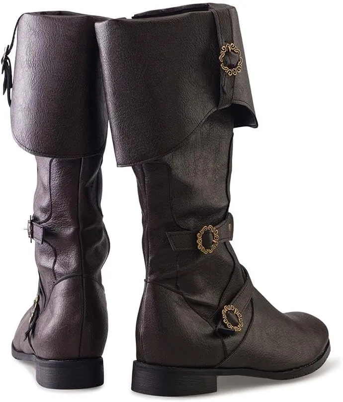 DUNHAO COS Men's Faux Leather Medieval Boots Viking Pirate Costume Boots Renaissance Faire Cosplay Shoes