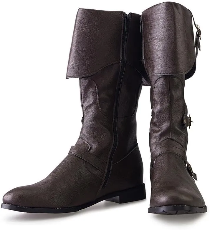 DUNHAO COS Men's Faux Leather Medieval Boots Viking Pirate Costume Boots Renaissance Faire Cosplay Shoes