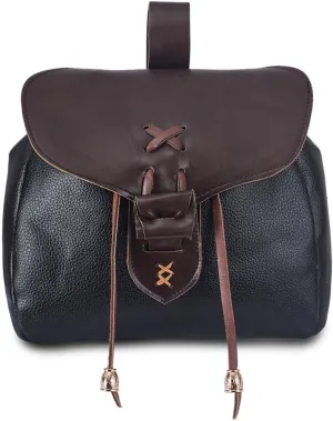 DUNHAO COS Renaissance Belt Pouch Medieval Costume Accessory Leather Drawstring Coin Purse LARP Waist Bag Black