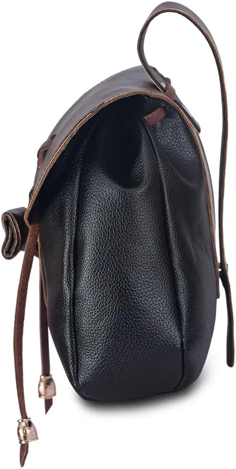 DUNHAO COS Renaissance Belt Pouch Medieval Costume Accessory Leather Drawstring Coin Purse LARP Waist Bag Black