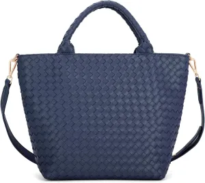 E Woven Tote Bag for Women Stylish Top Handle Handbag with Adjustable Shoulder Strap