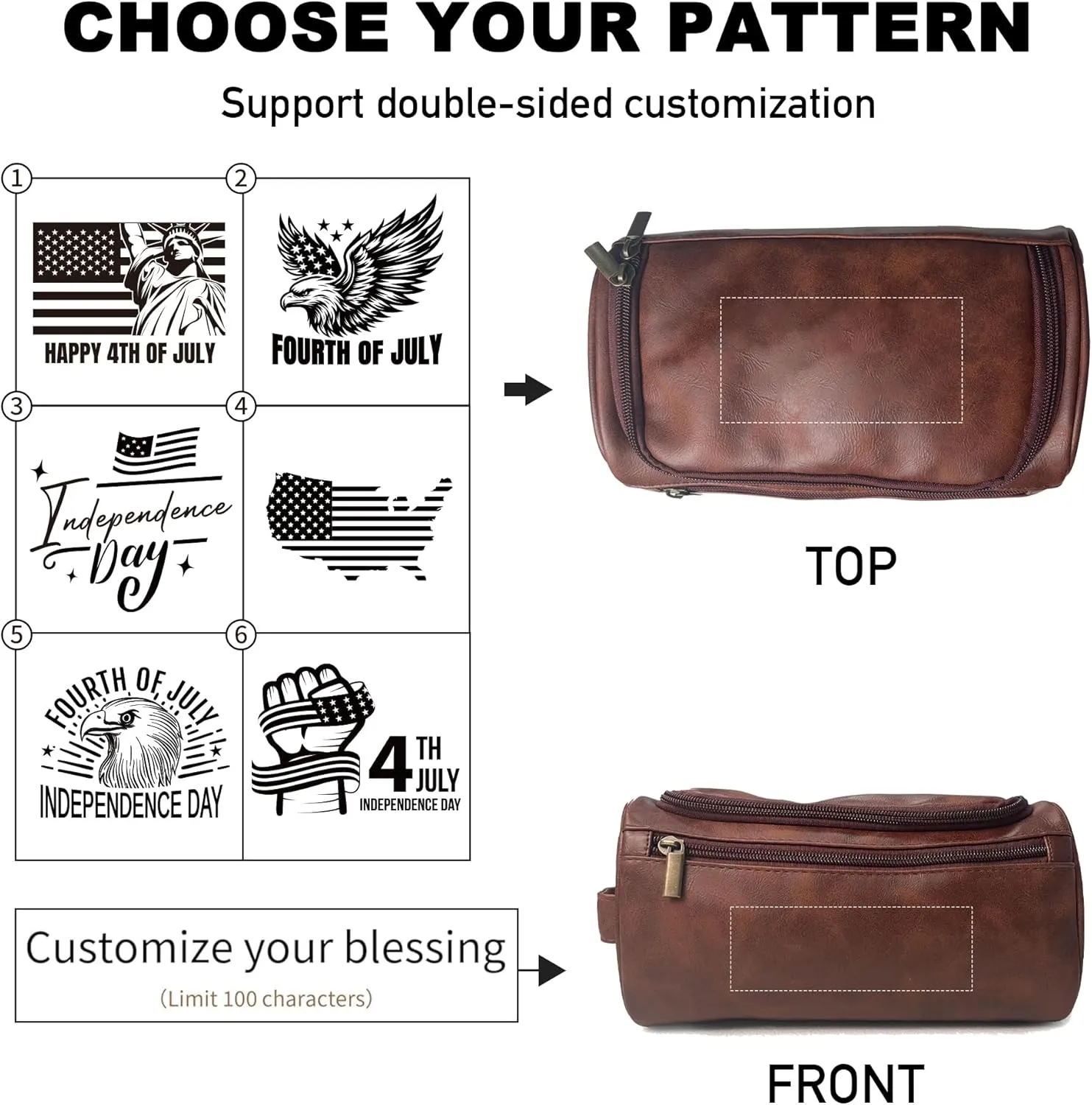 Easycosy Personalized Toiletry Bag for Men, Leather Men's Toiletry Bag for Traveling Engraved with Name & Text Customized Independence Day Gifts for Men Husband Dad