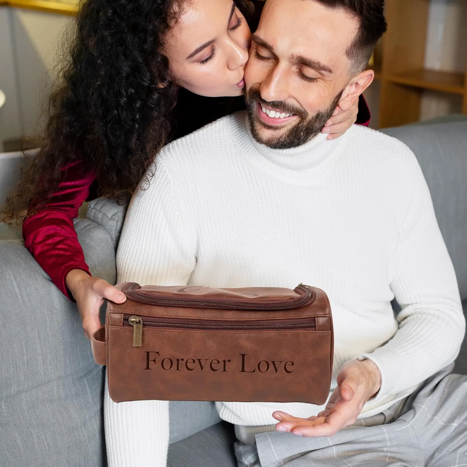 Easycosy Personalized Toiletry Bag for Men, Leather Men's Toiletry Bag for Traveling Engraved with Name & Text Customized Independence Day Gifts for Men Husband Dad