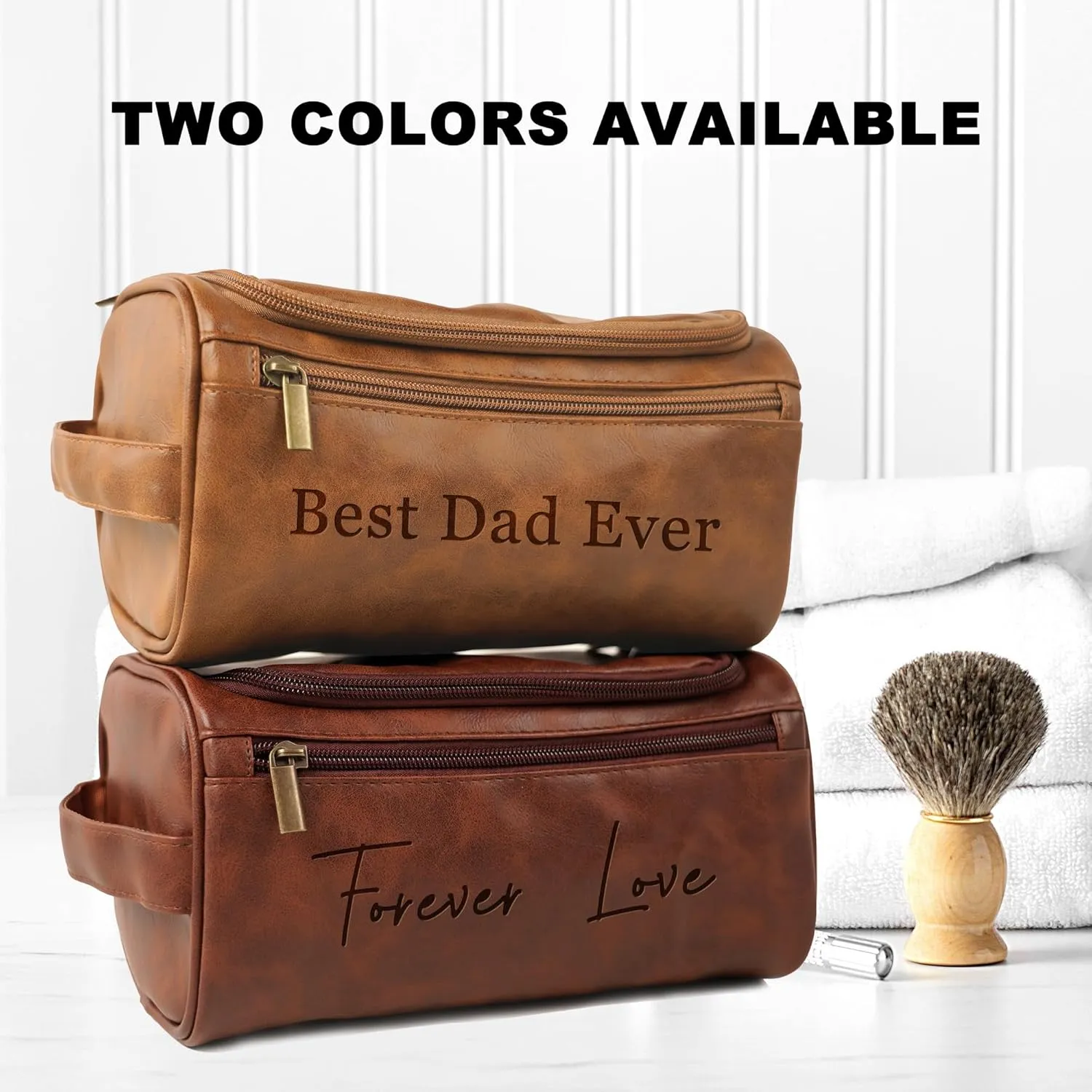 Easycosy Personalized Toiletry Bag for Men, Leather Men's Toiletry Bag for Traveling Engraved with Name & Text Customized Independence Day Gifts for Men Husband Dad