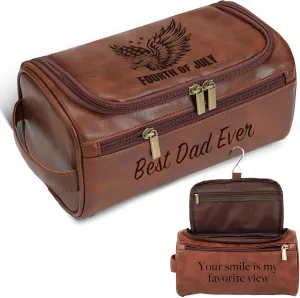 Easycosy Personalized Toiletry Bag for Men, Leather Men's Toiletry Bag for Traveling Engraved with Name & Text Customized Independence Day Gifts for Men Husband Dad