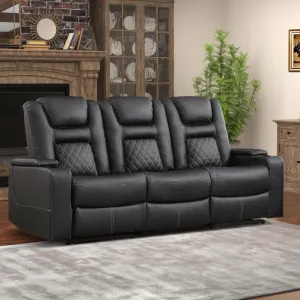 EBELLO Home Theater Seats, Faux Leather Movie 3 Seat Recliner Sofa with Hidden Arm Storage, Power Gaming Reclining Sofa with USB Charge and Cup Holders