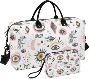 Egypt Ethnic Style Triangle Eye Pink Travel Duffle Bag,Large Weekender Travel Bag for Women Men Waterproof Luggage Bag with Trolley Sleeve,Airplane Travel Essentials for Flying