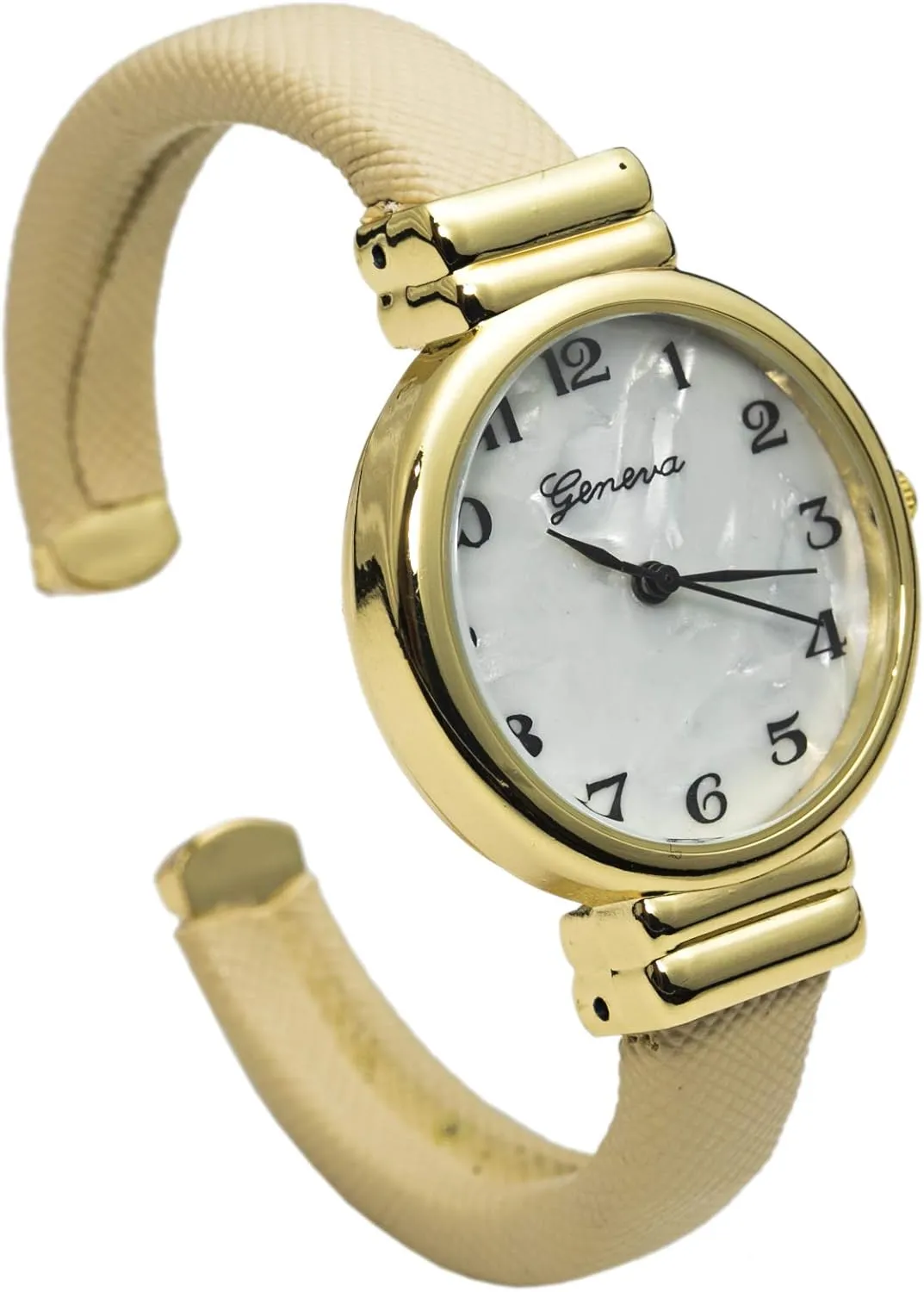 Elegant Analog Quartz Saffiano 31mm Alloy Case Leather Cuff Bangle Watch for Women